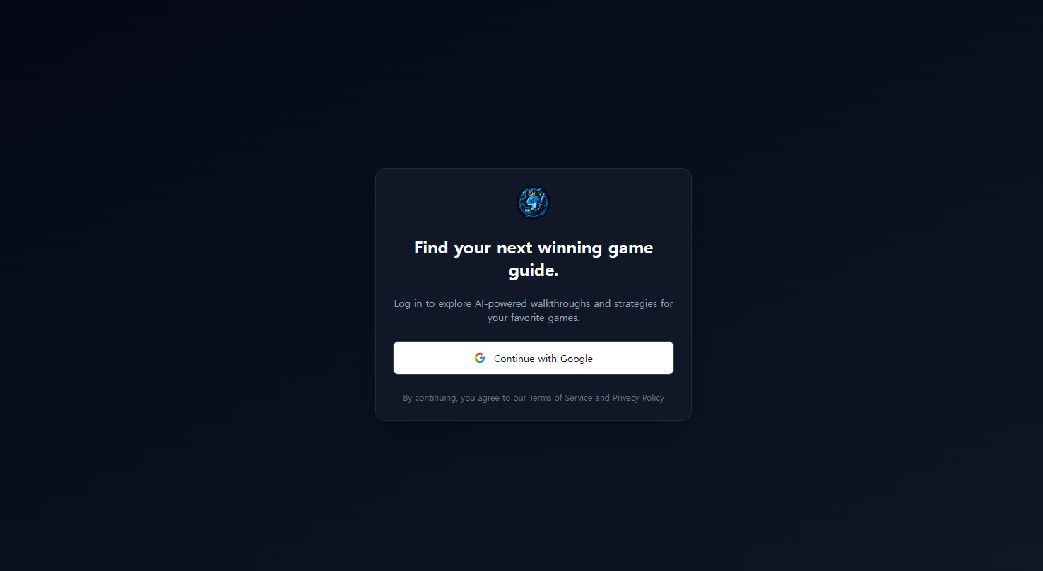 Gaime 로그인 화면: 게임 가이드 소개 문구와 Google 로그인 버튼
